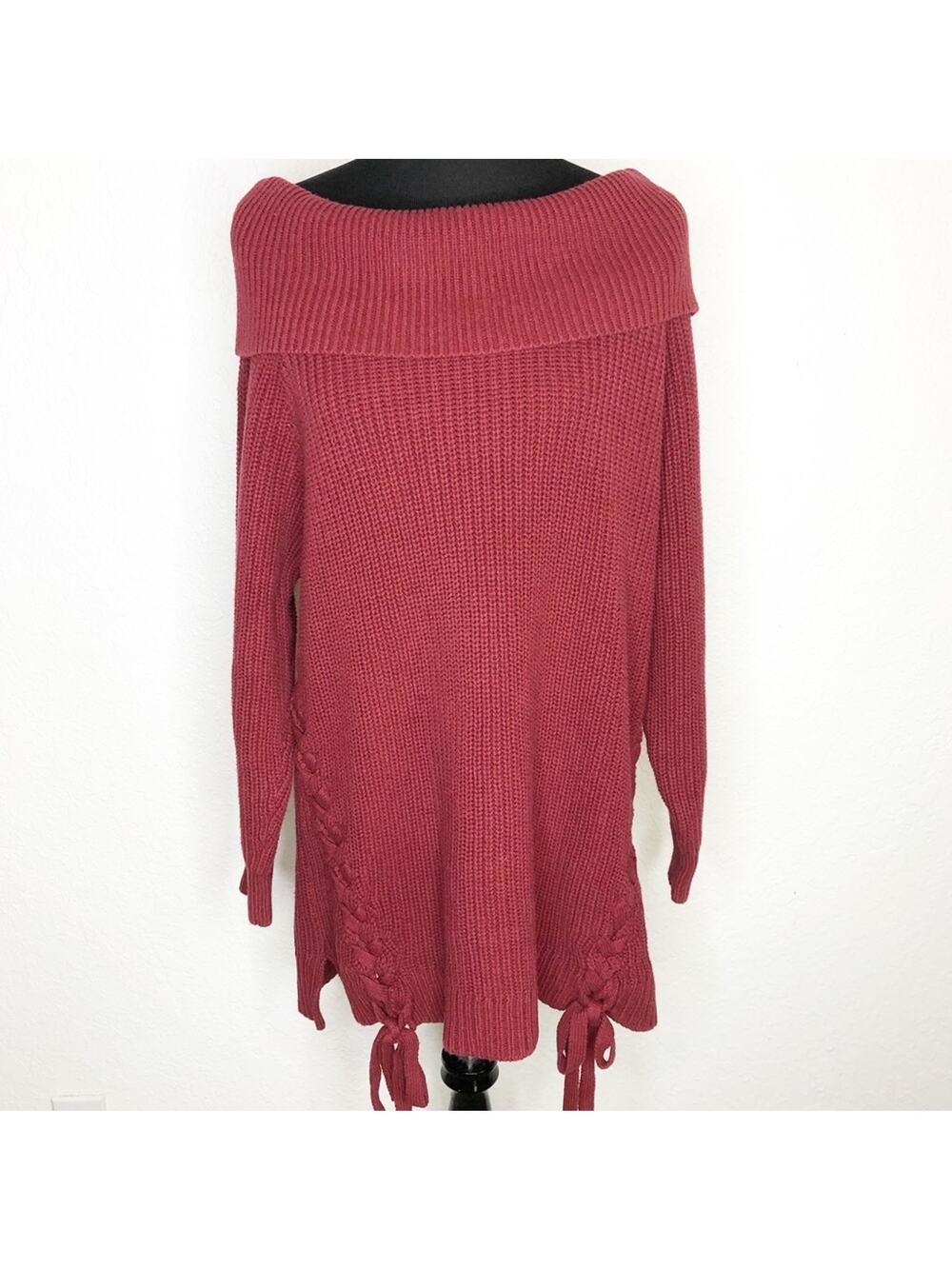 City Chic maroon red chunky knit lace tie front sweater size Large / 20